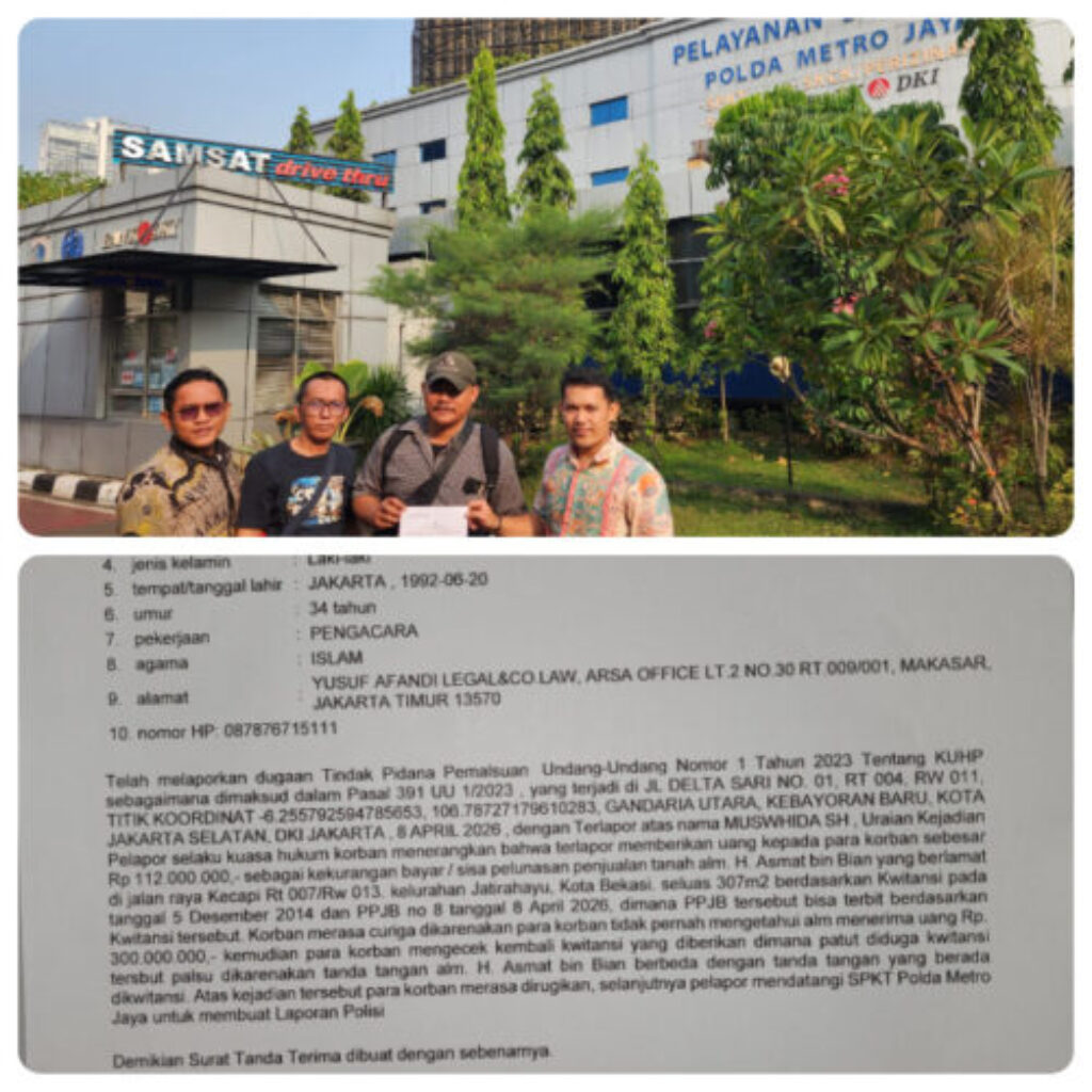 YALC LAW FIRM Laporkan Mantan Kuasa Hukum ke Polda Metro Jaya Terkait Dugaan Pemalsuan Dokumen Tanah Warisan